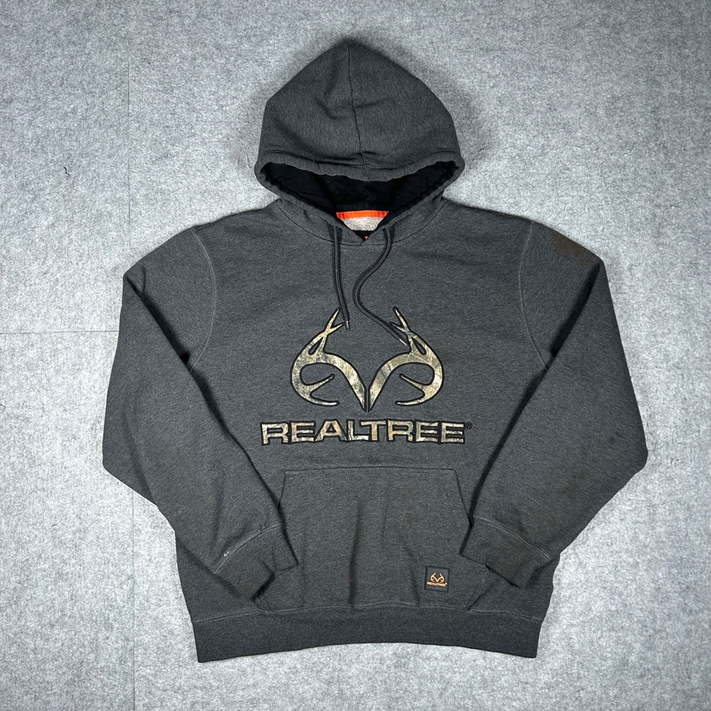Realtree Hoodie Mens L Gray Camo Logo Pullover Outdoor Hunting Gorpcore